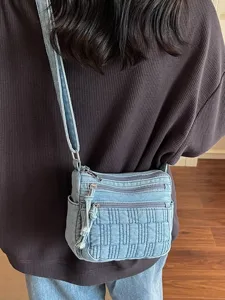 Vintage τσάντα ώμου από τζιν με πολλές τσέπες casual χιαστί τσάντα για καθημερινή χρήση.