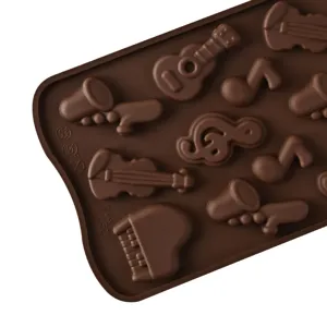 14-cavity musical instrument silicone chocolate mold, guitar and notes baking tool for DIY cake.