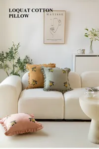New Chinese embroidered loquat cotton pillowcase, living room sofa decorative cushion cover with ruffles.