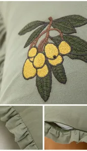 Detailed view of the new Chinese style embroidered loquat pillowcase with delicate ruffles.