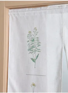 Linen-look punch-free fabric door curtain botanical print two-piece rod pocket small window