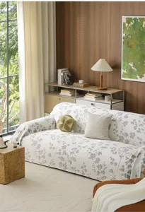 Ice silk cooling sofa cover with grey floral pattern, premium summer living room furniture decor.