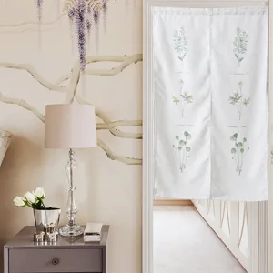 Botanical print linen-look door curtain, elegant two-piece hanging curtain for home decor.
