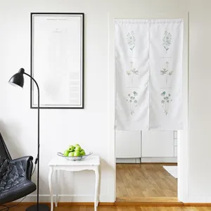 Linen-texture door curtain split two-panel botanical print hanging curtain for home bedroom