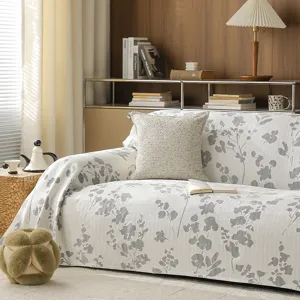 Ice Silk Cooling Sofa Cover Botanical Floral Jacquard Slipcover Protector For Living Room Furniture Decor