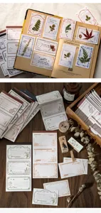 Blocco note vintage con piante e set di adesivi decorativi per scrapbooking fai da te