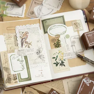 Vintage journal stickers en houten stempel set voor DIY handwerk scrapbooking decoratie
