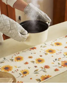 Schöner Baumwoll Tischläufer mit Sonnenblumen Muster, dekorative Vintage Deko für Esszimmer.