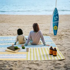 Thick waterproof beach picnic mat, outdoor portable camping blanket with colorful stripes.