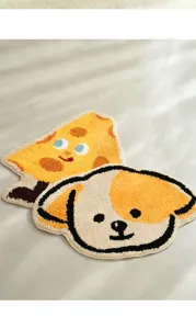 Cute cartoon dog and cheese shaped microfiber floor mat, absorbent non-slip bedroom bathroom rug