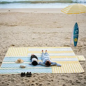 Thickened waterproof outdoor picnic mat with stylish dopamine beach stripes for camping.