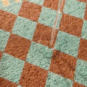 Vintage checkered vinyl loop doormat, anti-slip washable floor mat for home entryway.
