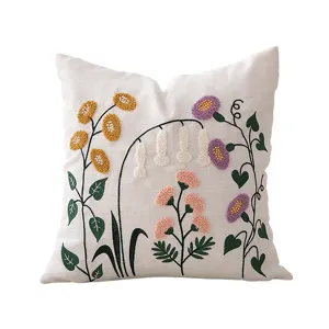 Federa per cuscino ricamata floreale nordica, cuscino decorativo in lino per divano letto.