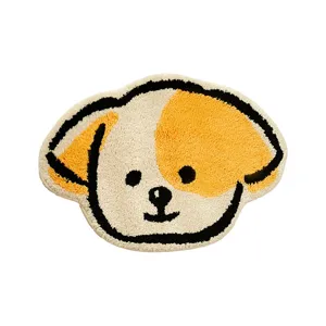 Cute cartoon puppy shaped microfiber rug for bedroom or bathroom, soft absorbent floor mat.
