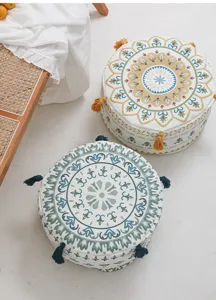 Nordic minimalist round printed floor cushion boho geometric futon mat with cute tassels