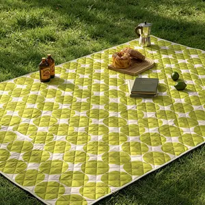 Waterproof thick picnic blanket outdoor camping mat portable beach pad green dot design.