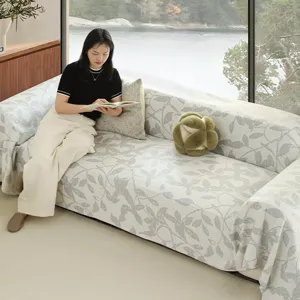 Ice Silk Cooling Sofa Cover Cream Style Botanical Floral Jacquard Slipcover Living Room Furniture Protector