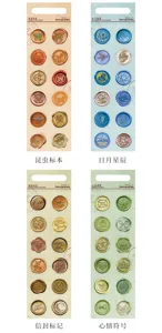 Wax seal style epoxy stickers set, vintage letter seal designs for journals and crafts.