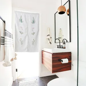 Imitation Linen Fabric Door Curtain Printed Two Piece Rod Pocket Small Curtain For Home Bedroom Bathroom Decor