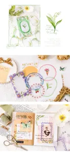 Vintage botanical memo pads and aesthetic lace edge sticker sets for journal DIY craft decor