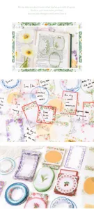 Botanical memo pads detail showcasing various floral frames, aesthetic stationery designs and inspirational quotes.
