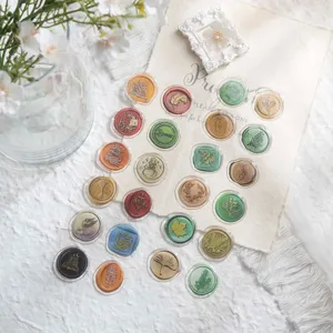Vintage wax seal epoxy stickers set decorative journal stationery crafting supplies aesthetic.