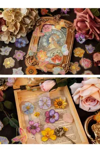 Détails du pack d'autocollants papillons fleurs dorées PET, art de journal rétro DIY.