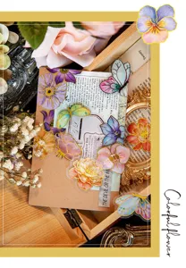 Paquet d'autocollants dorés PET vintage botanique papillon journal matériel DIY pack