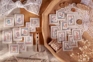 Autocollants de timbre floral vintage pour décoration DIY de journal, loisirs créatifs.
