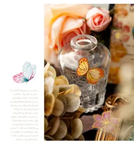 Detail autocollant bronzage PET, motif decoratif fleur papillon pour bricolage journal.
