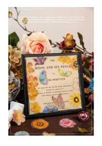 Lot d'autocollants floraux d'or a chaud PET, decoration de journal intime vintage DIY.