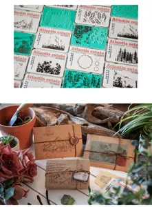 Große Schaumstoffstempel Detailaufnahme, vintage botanische Pflanzenmuster für kreative Tagebücher.