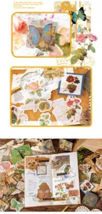 Confezione di adesivi Washi retrò farfalla vintage fiore diario collage materiale cancelleria