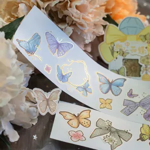 Butterfly washi sticker pack, hot stamping botanical and bow designs for journaling scrapbooks.