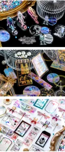 Lot d'autocollants PET dorés rétro pour journal intime DIY scrapbooking, papeterie décorative.