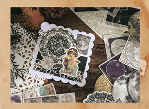 Vintage journaling washi sticker material pack set, aesthetic DIY scrapbooking supplies.