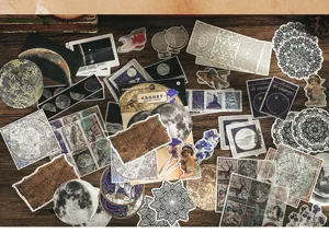 Vintage washi paper sticker pack celestial moon map diary DIY decorative stationery set