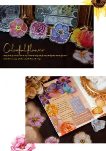 Pack d'autocollants de fleurs dorées PET journal DIY matériel de plantes décoratif 8 motifs