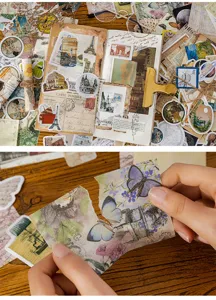 Vintage journaling sticker pack, 150 sheets in 6 styles, retro DIY collage paper.