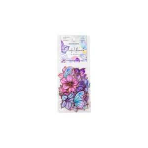 Pack autocollants dore PET papillon fleur aquarelle, 30 pieces deco plantes artisanat.
