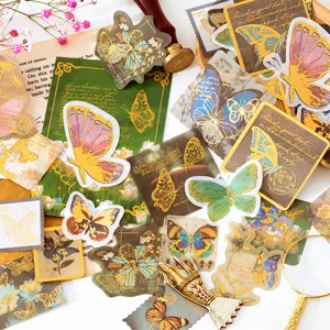 Set adesivi Washi vintage con lamina d'oro e farfalle per diario scrapbooking fai