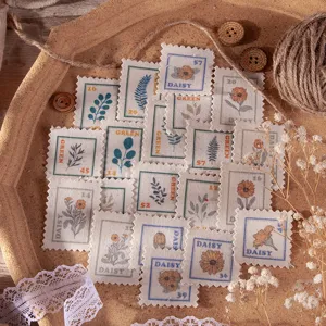Autocollants de Timbre en Tissu de Coton Lin Rétro Pack de Matériel Floral Botanique pour Décoration de Journal DIY