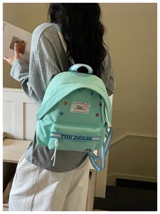 Zaino in tela verde menta carino da donna grande capacità borsa scolastica casual giornaliera