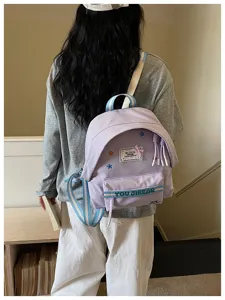 Zaino in tela viola stile ins con toppe a stella e grande capacità per la scuola e viaggi.