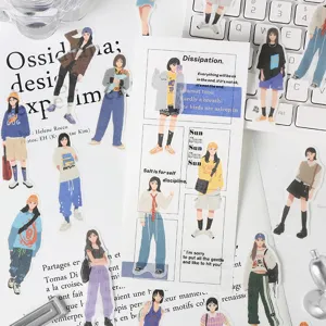 Street style girl washi sticker pack, aesthetic fashion character stickers for journaling DIY.