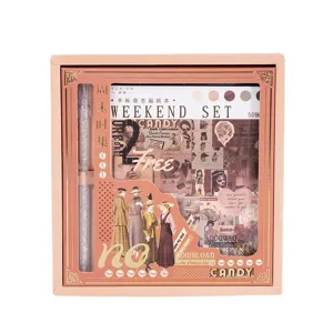 Vintage Washi set autokolliton me stylo kai ylika gia dimiourgikes cheirotechnies.