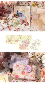 Détail exquis de papier de scrapbooking floral et d'autocollants pour la carterie et les loisirs.