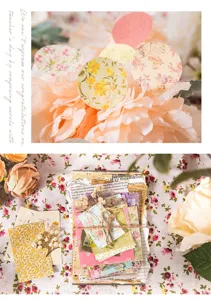 Vue detaillee de materiel de papier de scrapbooking de journal de fleurs vintage deco.