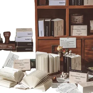 Vintage mini dictionary sticky notes set, retro aesthetic memo pad for journaling and craft.