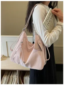Casual pink large capacity convertible shoulder bag backpack for women commuter daily use